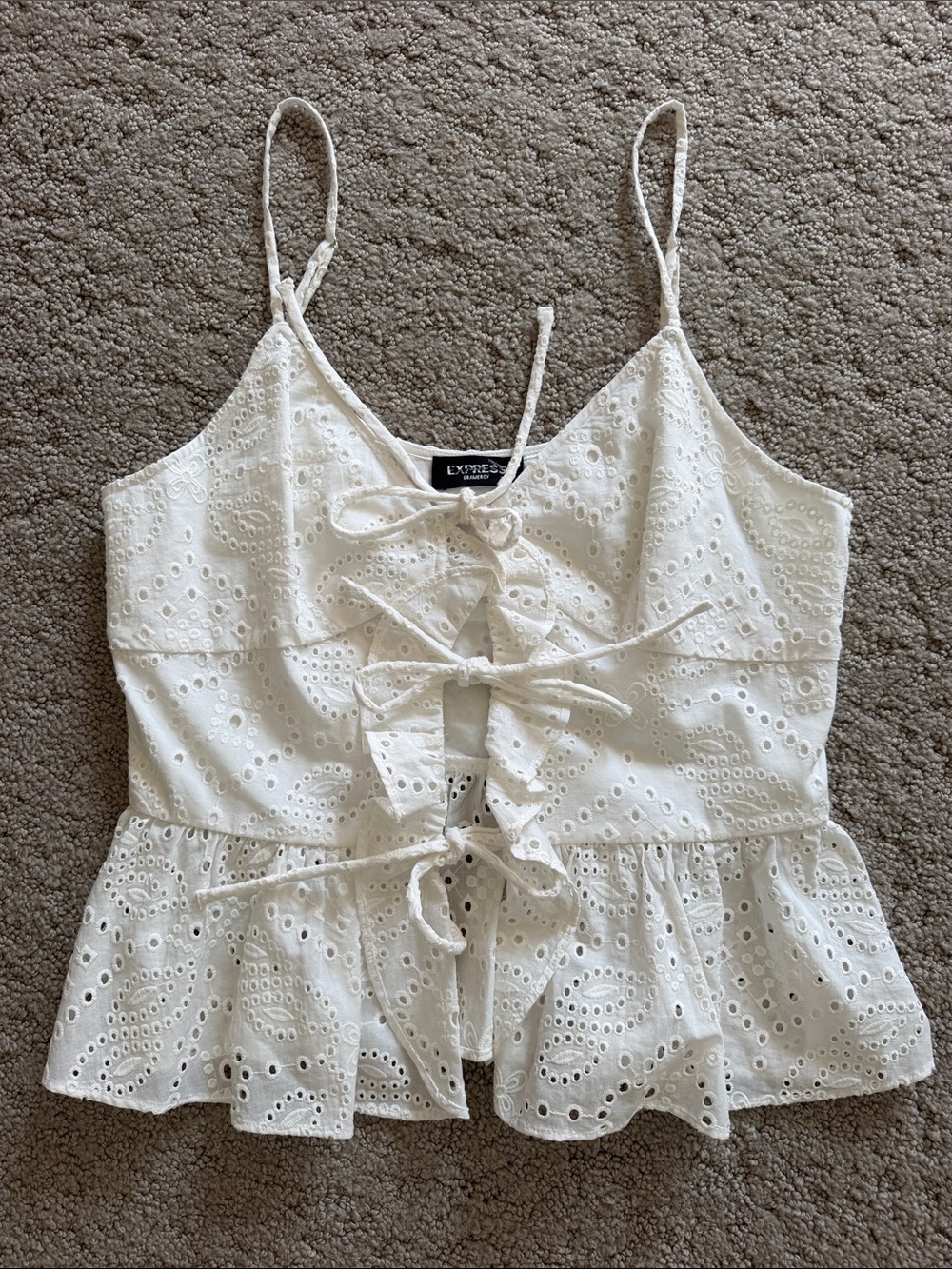 Express Gramercy White Eyelet Tie Front Peplum Camisole Top in Women’s NWOT